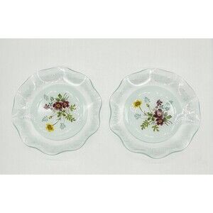 Set of 2 Vintage Chance Brothers Fiesta Glass Floral Flowers Clear Glass Plates